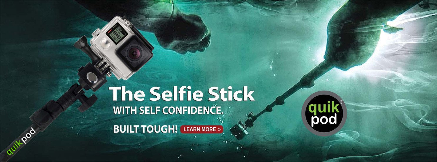 slider image of quikpod selfie stick used by diver
